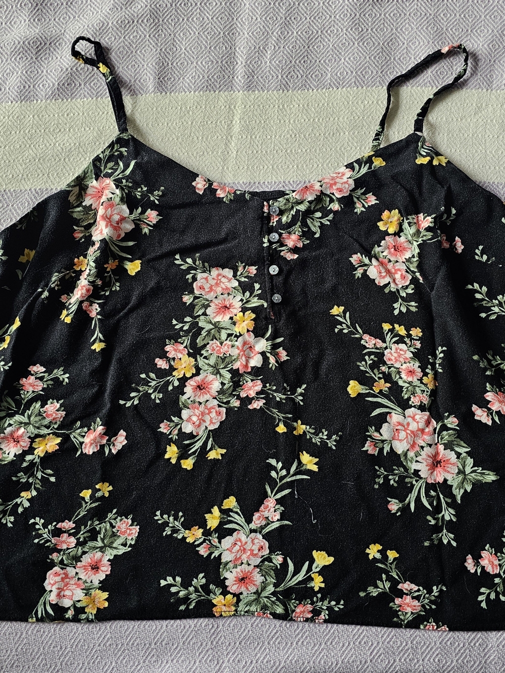 Old Navy Black Floral Spaghetti-Strap Cami with Pink & Yellow Blooms